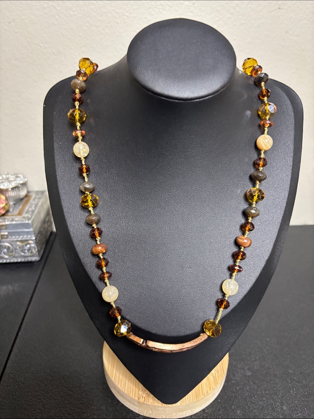 Rustic Cuff Stylish Boho Amber Bead Necklace Copper Arrowhead Accent